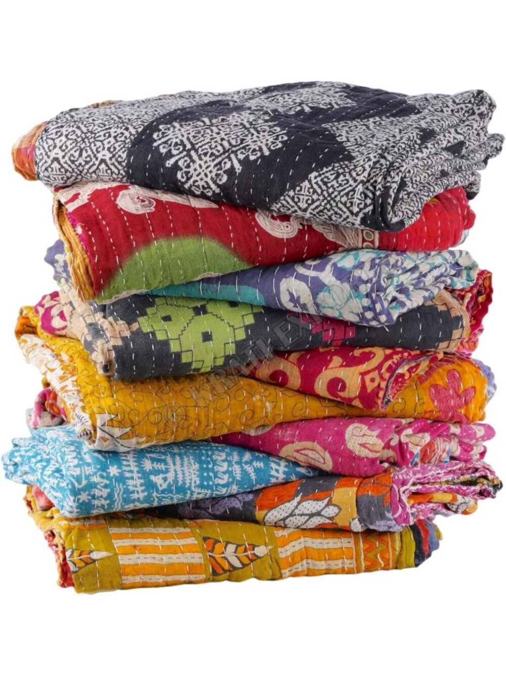 Handmade Vintage Kantha Quilt - Boho Bedding Throw Blanket, Old Saree Gudari